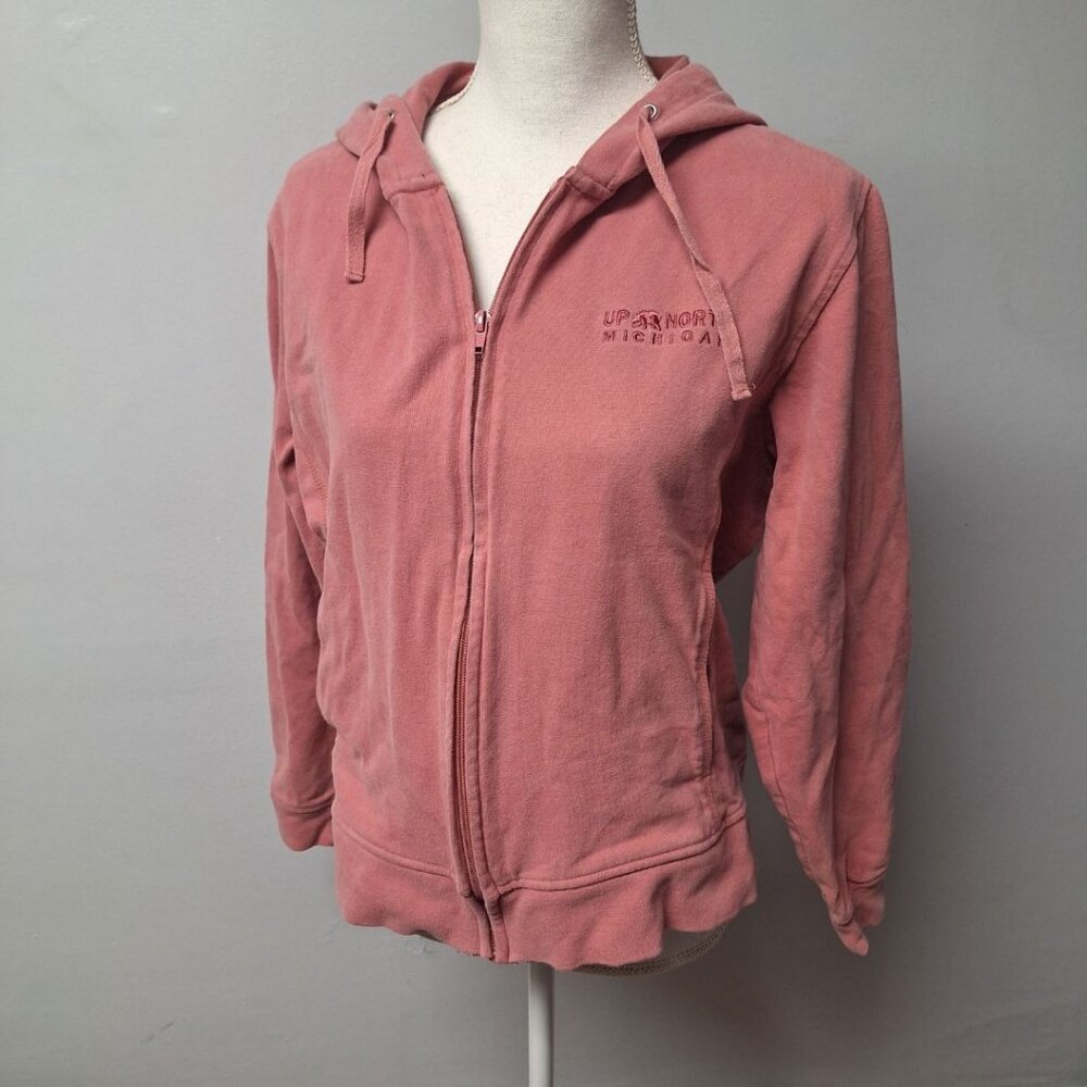 Momentum Up North Michigan Hoodie Pink Full Zip Womens Juniors Large‎ Pockets